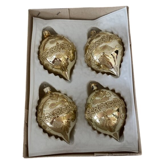 Vtg Commodore Christmas Classics Glass Ornaments Gold Hand Decorated in Romania - Picture 2 of 8